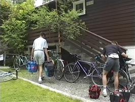 Preparing to leave our cabin at Flåm youth hostel